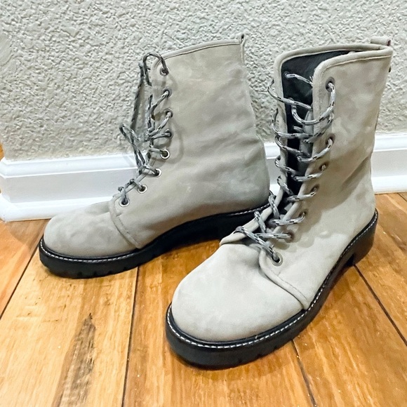Stuart Weitzman METERMAID LACE-UP SUEDE BOOTS, Taupe - Picture 2 of 7